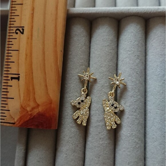 Cute bear dangling Cubic Zirconia Stud Earrings - Gold tone - Picture 5 of 7